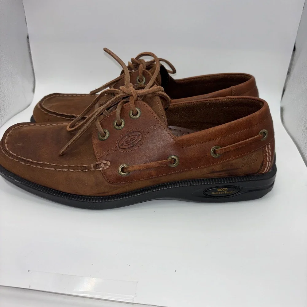 ECCO Mens Brown Leather Water Repellent Boat Shoes RubberTech Loafers 43 9-9.5